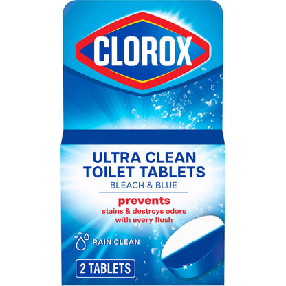 Clorox Ultra Clean Toilet Tablets Bleach & Blue, Rain Clean Scent, 2.47 Ounces Each