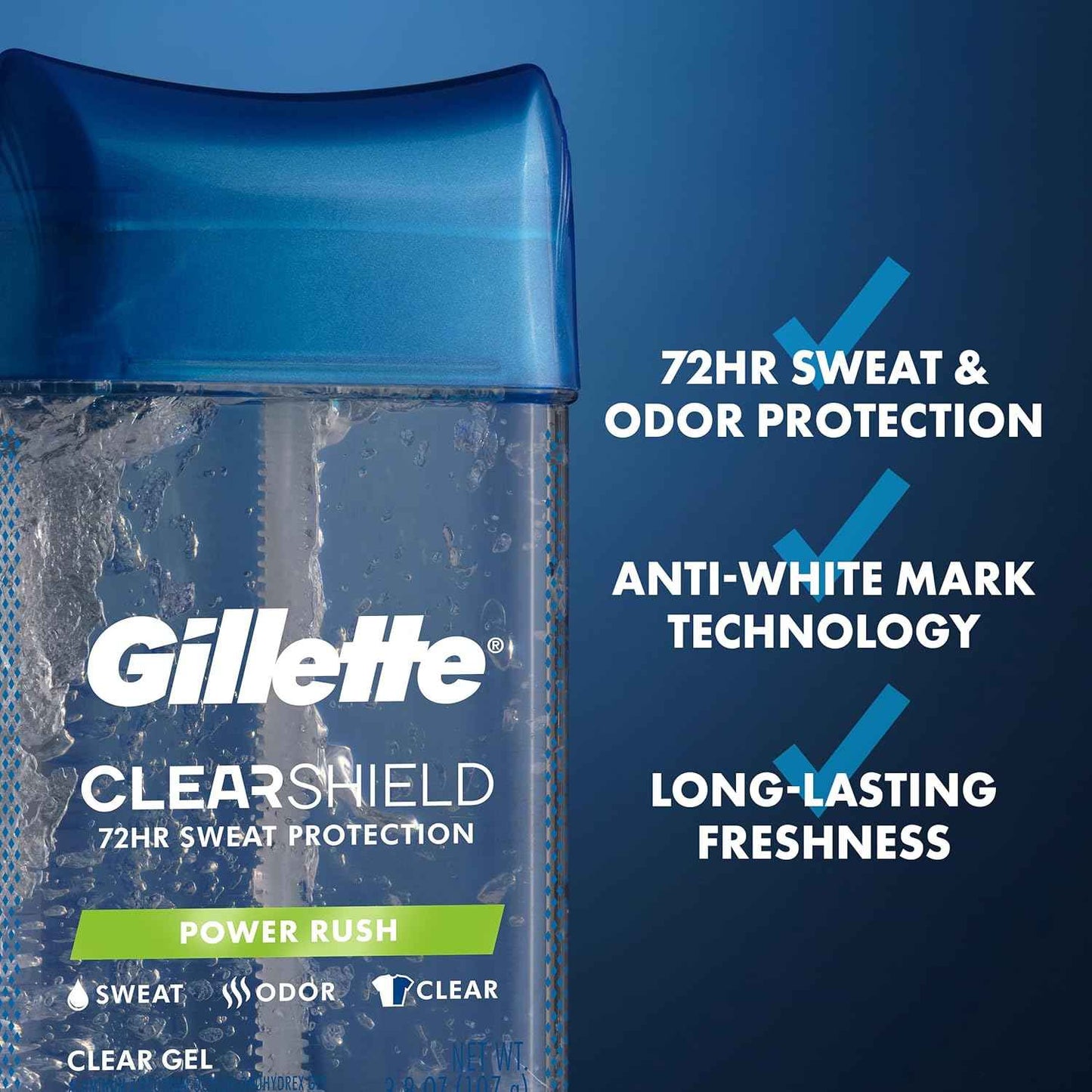Gillette Antiperspirant and Deodorant for Men, 72hr Sweat & Odor Protection, Long Lasting Freshness, Anti-White Mark Technology, Clear Gel