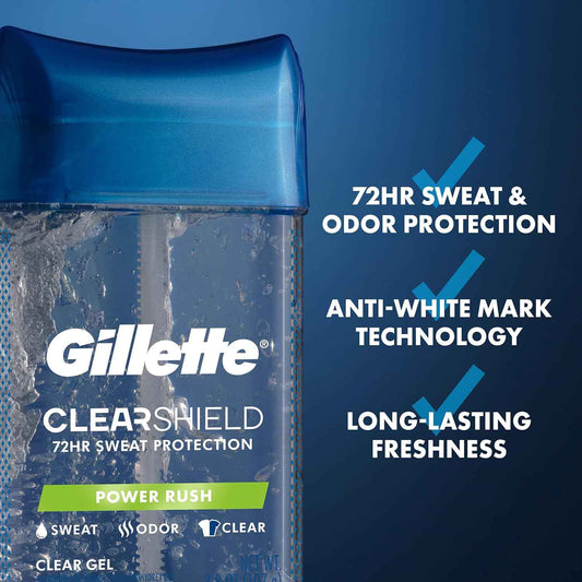 Gillette Antiperspirant and Deodorant for Men, 72hr Sweat & Odor Protection, Long Lasting Freshness, Anti-White Mark Technology, Clear Gel
