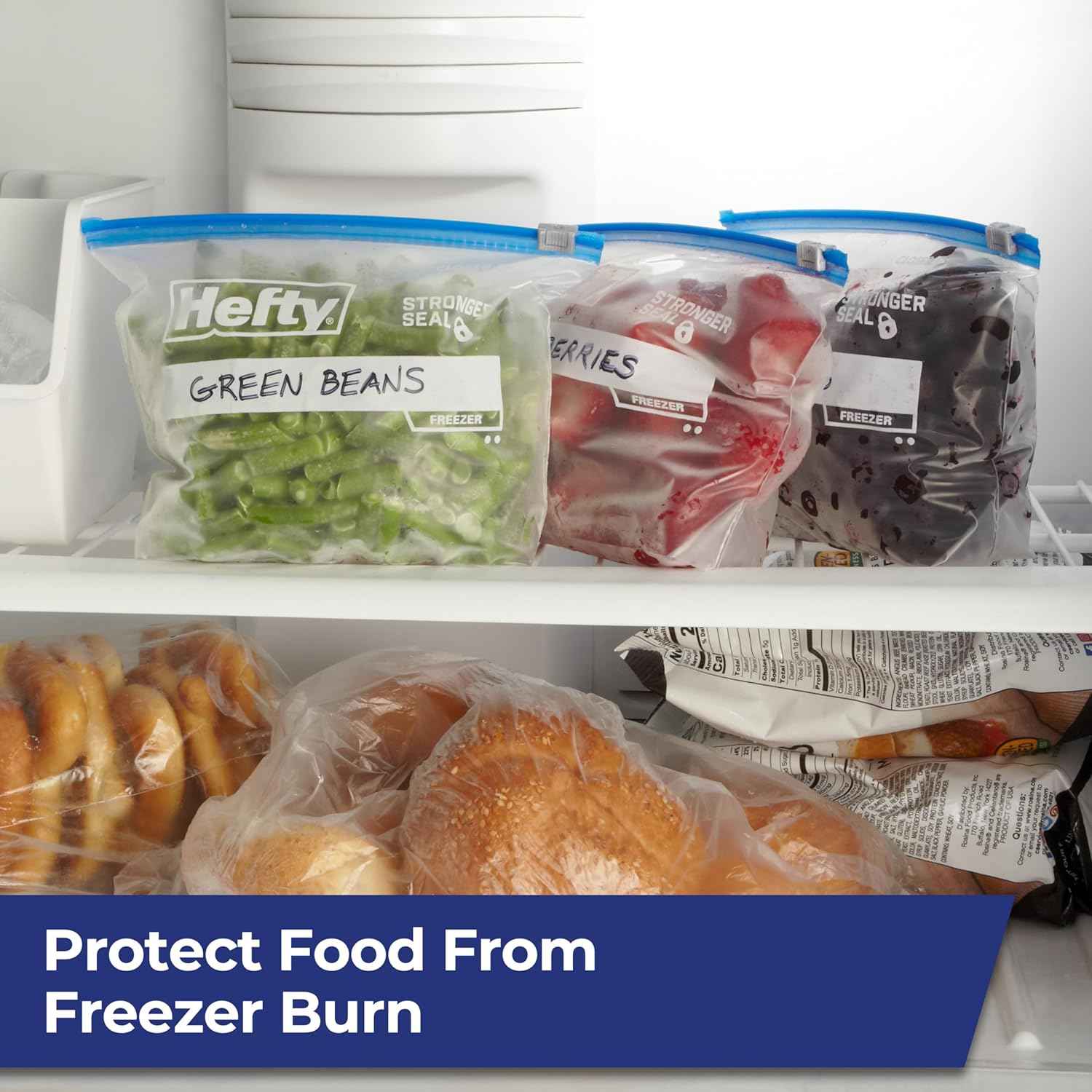 Hefty Slider Freezer Bags, Holds Individual Leftovers, Sliced Fruits and Veggies, and More, Writable Label, Secure Zip and Click Closure