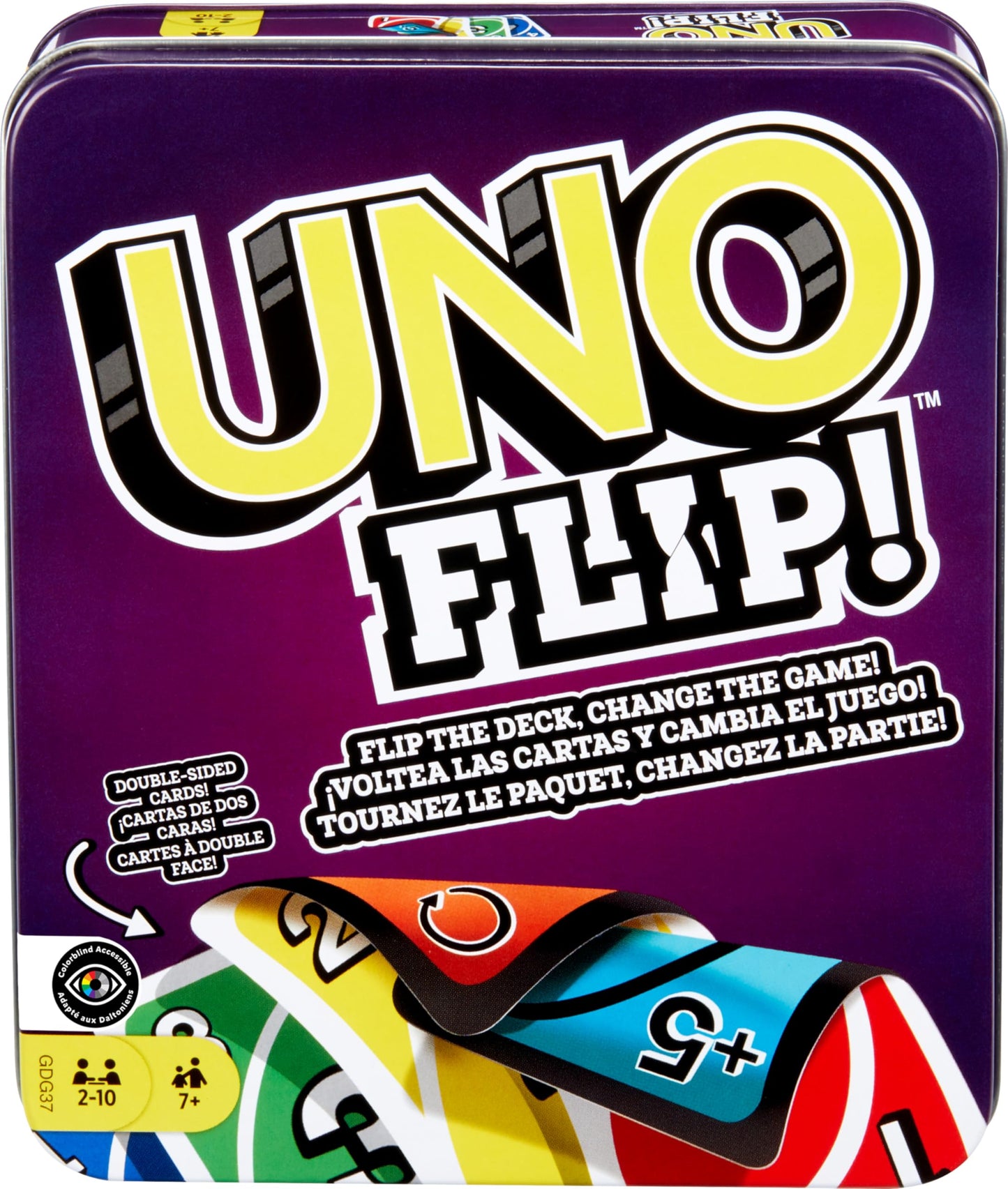 Mattel Games UNO FLIP! Card Game in Storage &amp;amp; Travel Tin, Color Blind Accessible Deck for Kids, Adults &amp;amp; Family Nights &amp;amp; Parties (Amazon Exclusive)