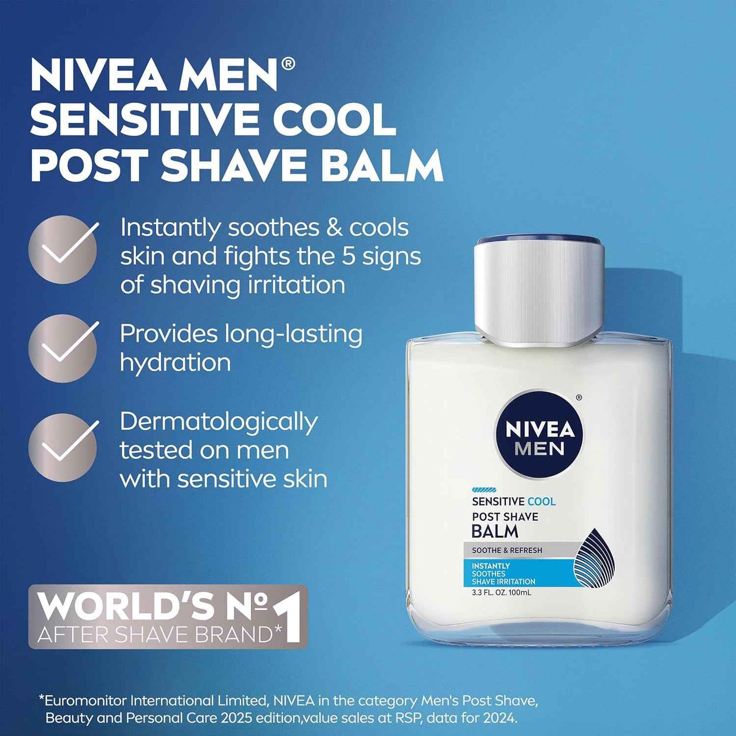 NIVEA MEN Sensitive Cool Post Shave Balm, Enriched with Chamomile and Seaweed Extracts, Alcohol Free After Shave Balm for Men, 3.3 Fl Oz Bottle