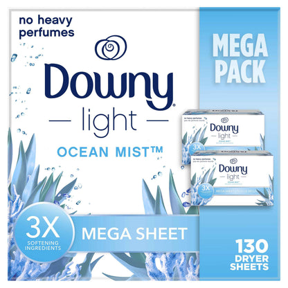 Downy Light Mega Dryer Sheets, Fabric Softener Dryer Sheets