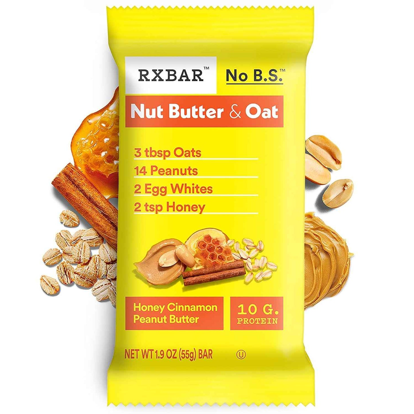 RXBAR Nut Butter and Oat Protein Bars, Protein Snacks, Snack Bars, Honey Cinnamon Peanut Butter, 9.7oz Box (5 Count)