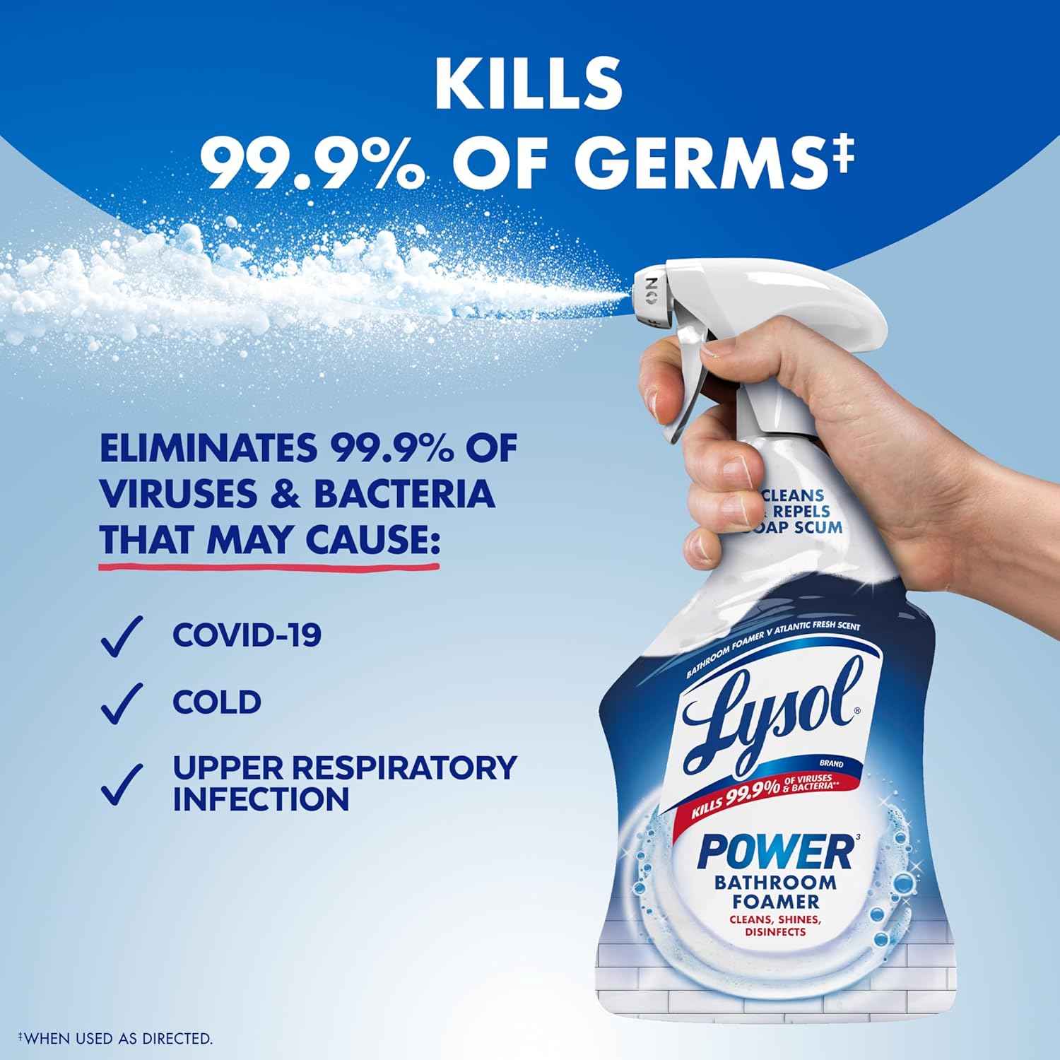 Lysol Bathroom Cleaner, Multipurpose Cleaner for Showers, Bathtubs, Sinks, Disinfectant Spray Kills 99.9% of Germs, Zero Bleach Cleaning Spray, 32 Oz.