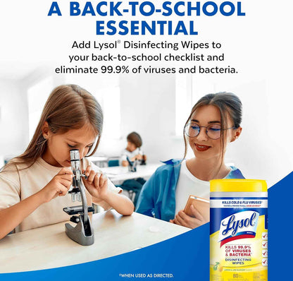 Lysol Disinfectant Wipes Multi-Surface Antibacterial Cleaning Wipes, Dorm Room Essentials For Disinfecting and Cleaning Lemon and Lime Blossom 80 Count (Pack of 2)