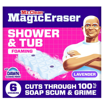 Mr. Clean Magic Eraser Sponge, Bathroom, Shower, Tub Cleaner, Soap Scum Remover, Bathroom Cleaning Supplies, Dawn Cleaning Power with Lavender Scent, Shower & Tub