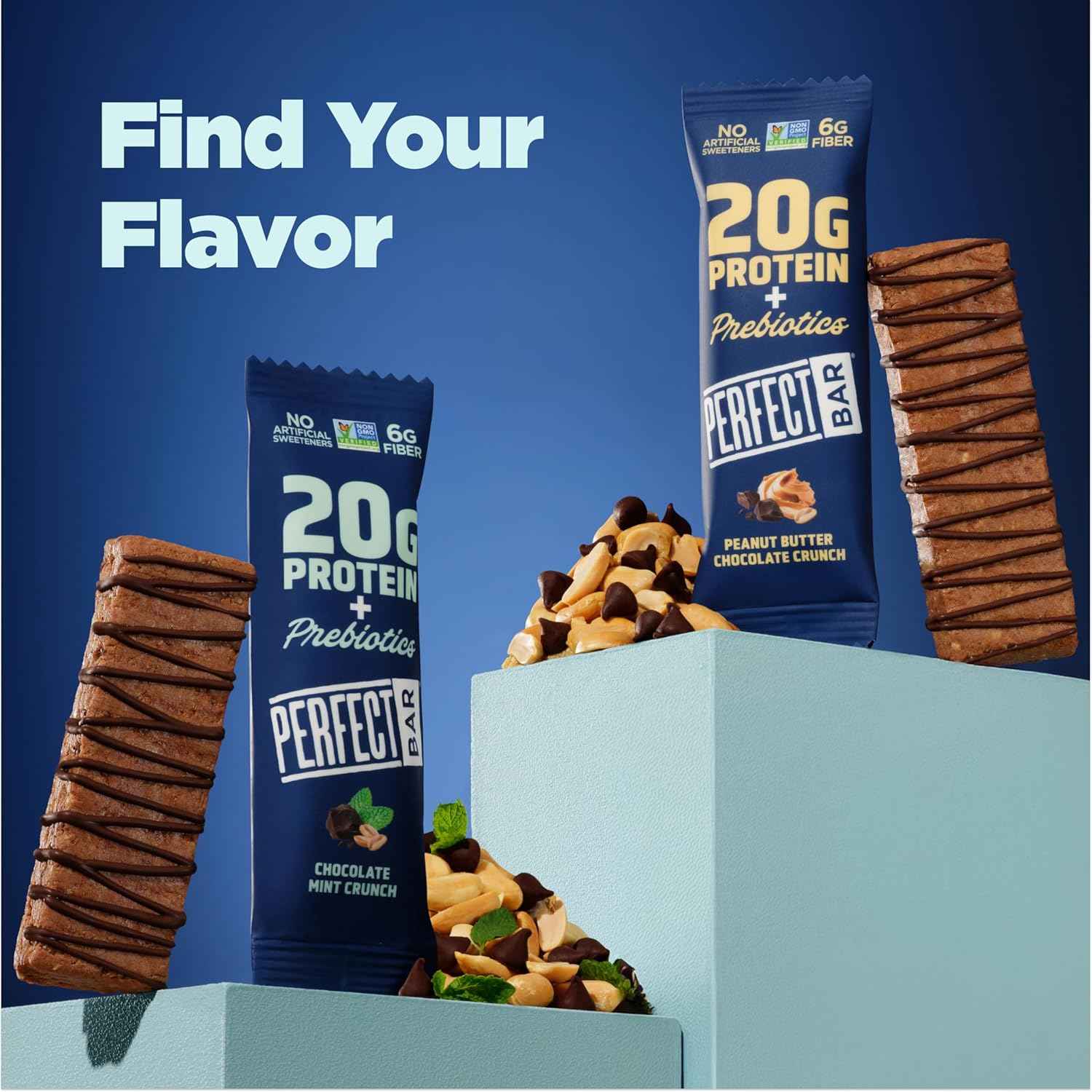 Perfect Bar Protein + Prebiotics, 20g Protein, Grass-Fed Whey, 6g Fiber With 3g Prebiotics, Gluten-Free, Non-GMO, 2.4 Ounce Bar, 7 Count