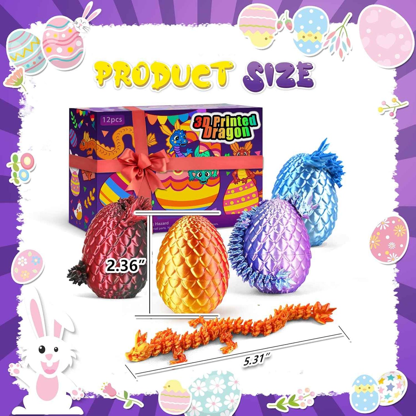 Easter 3D Printed Dragon Eggs, Prefilled Easter Dragon Egg with Dragon Toy for Basket Stuffers, Goodie Bag Fillers, Easter Egg Hunt, Unique Easter Basket Essentials for Kids