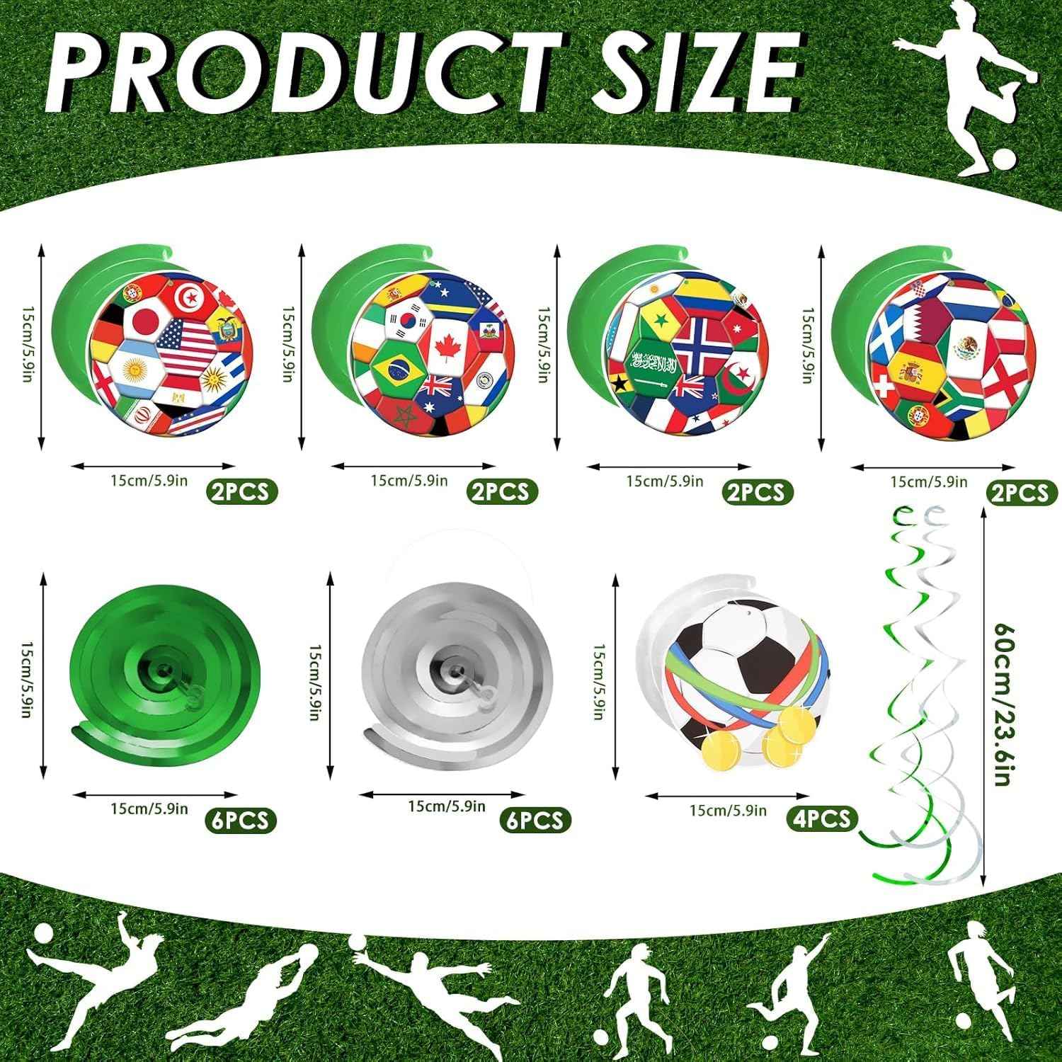 AhfuLife 24pcs Soccer Hanging Swirls for Party Decorations 2026, 12Pcs Soccer Flag Hanging Swirls and 12pcs Hanging Swirls for World Cup Home Party Decorations