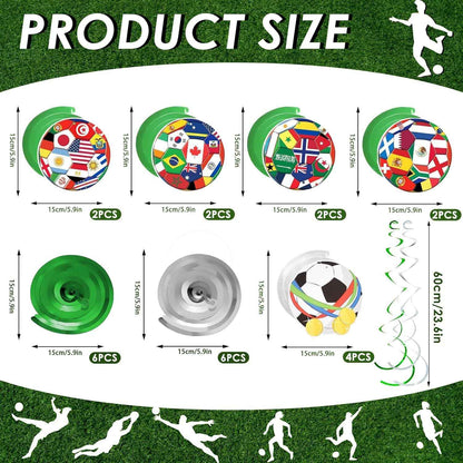 AhfuLife 24pcs Soccer Hanging Swirls for Party Decorations 2026, 12Pcs Soccer Flag Hanging Swirls and 12pcs Hanging Swirls for World Cup Home Party Decorations