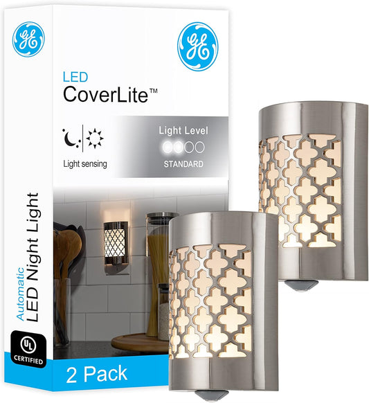 GE_CoverLite_LED_Night_Light,_Plug-in,_Dusk_to_Dawn_Sensor,_Home_Decor,_LED_Lights_for_Bedroom,_Bathroom,_Kitchen,_Hallway,_2_Pack,_46815,_Brushed_Nickel_|_Moroccan
