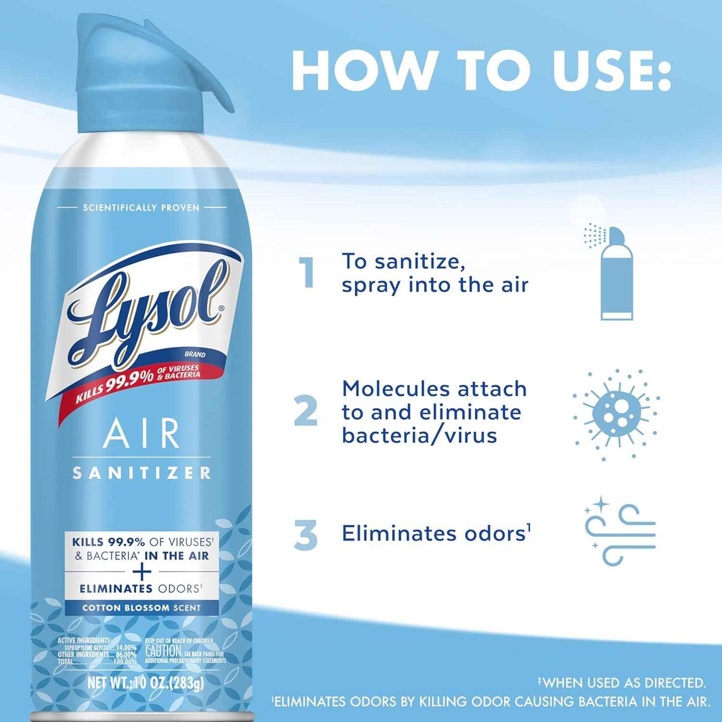 Lysol Air Sanitizer Spray with Bacterial Odor Eliminator for Home & Office, Sanitizing Air Spray, Air Freshener Alternative