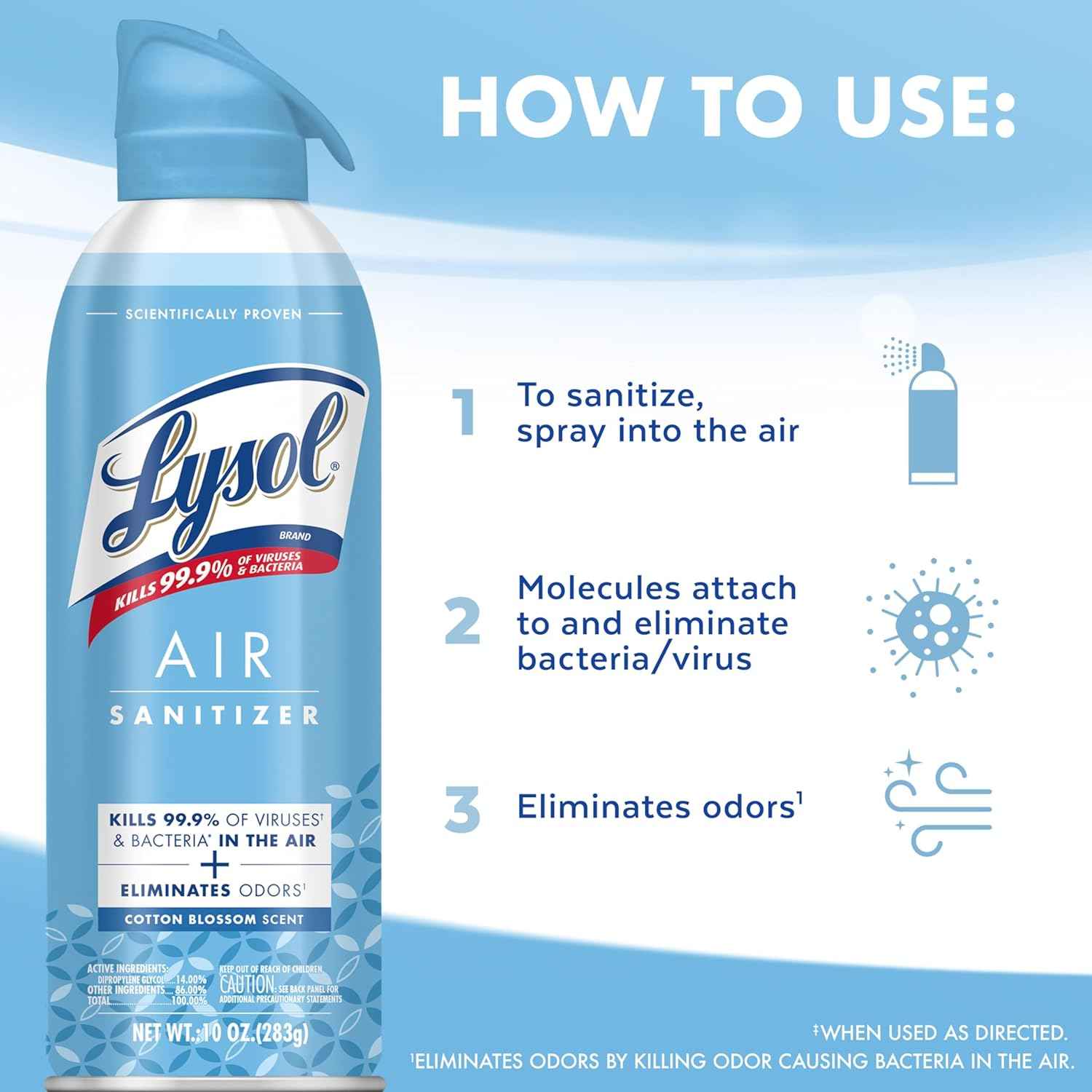 Lysol Air Sanitizer Spray with Bacterial Odor Eliminator for Home & Office, Sanitizing Air Spray, Air Freshener Alternative
