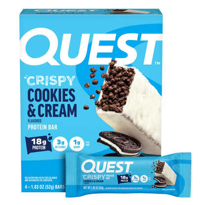 Quest Nutrition Crispy Cookies & Cream Hero Protein Bar, 18g Protein, 1g Sugar, 3g Net Carb, Gluten Free, Protein Snack, Keto Friendly, 12 Count