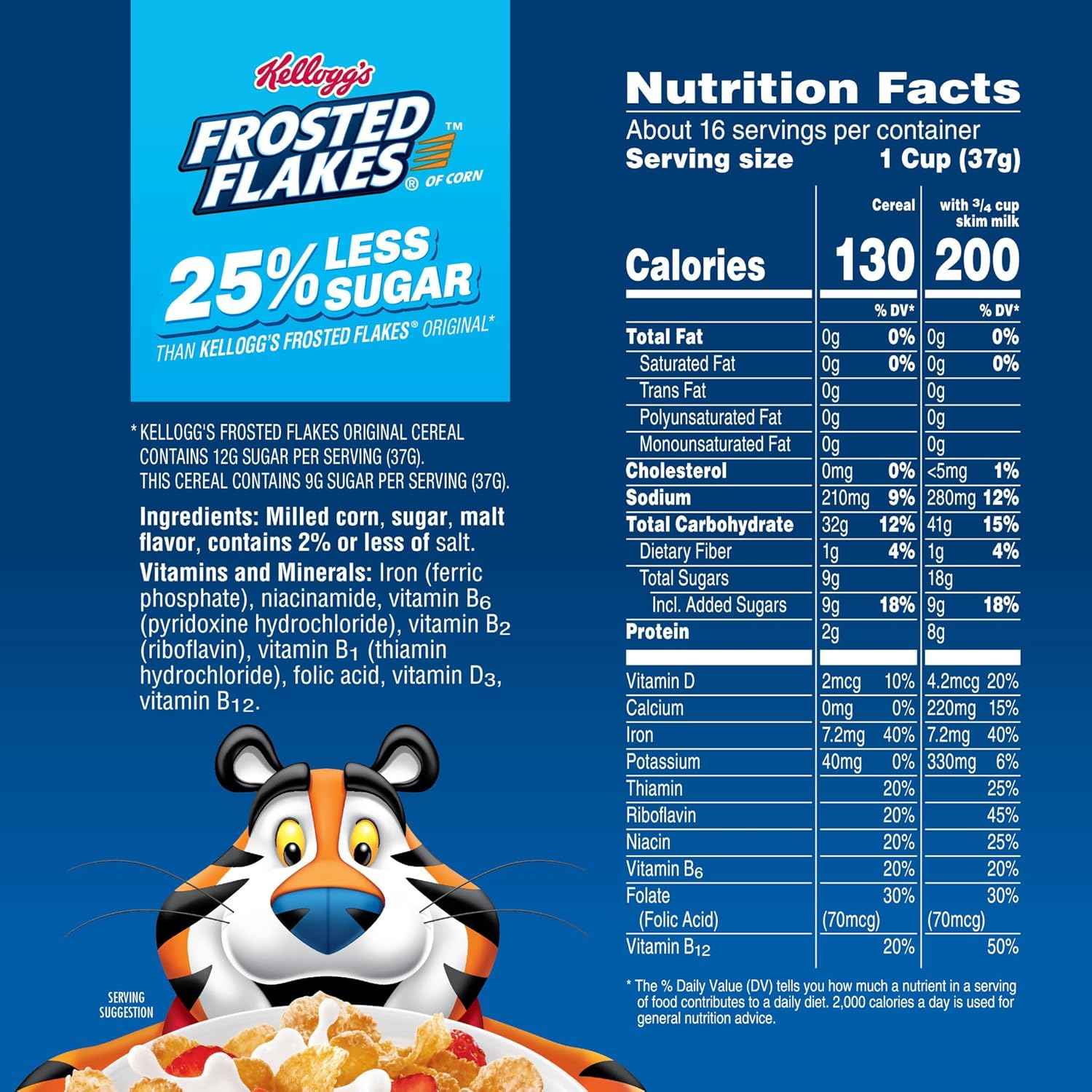 Kellogg's Frosted Flakes 25% Less Sugar Breakfast Cereal, Family Size