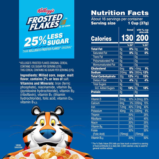Kellogg's Frosted Flakes 25% Less Sugar Breakfast Cereal, Family Size
