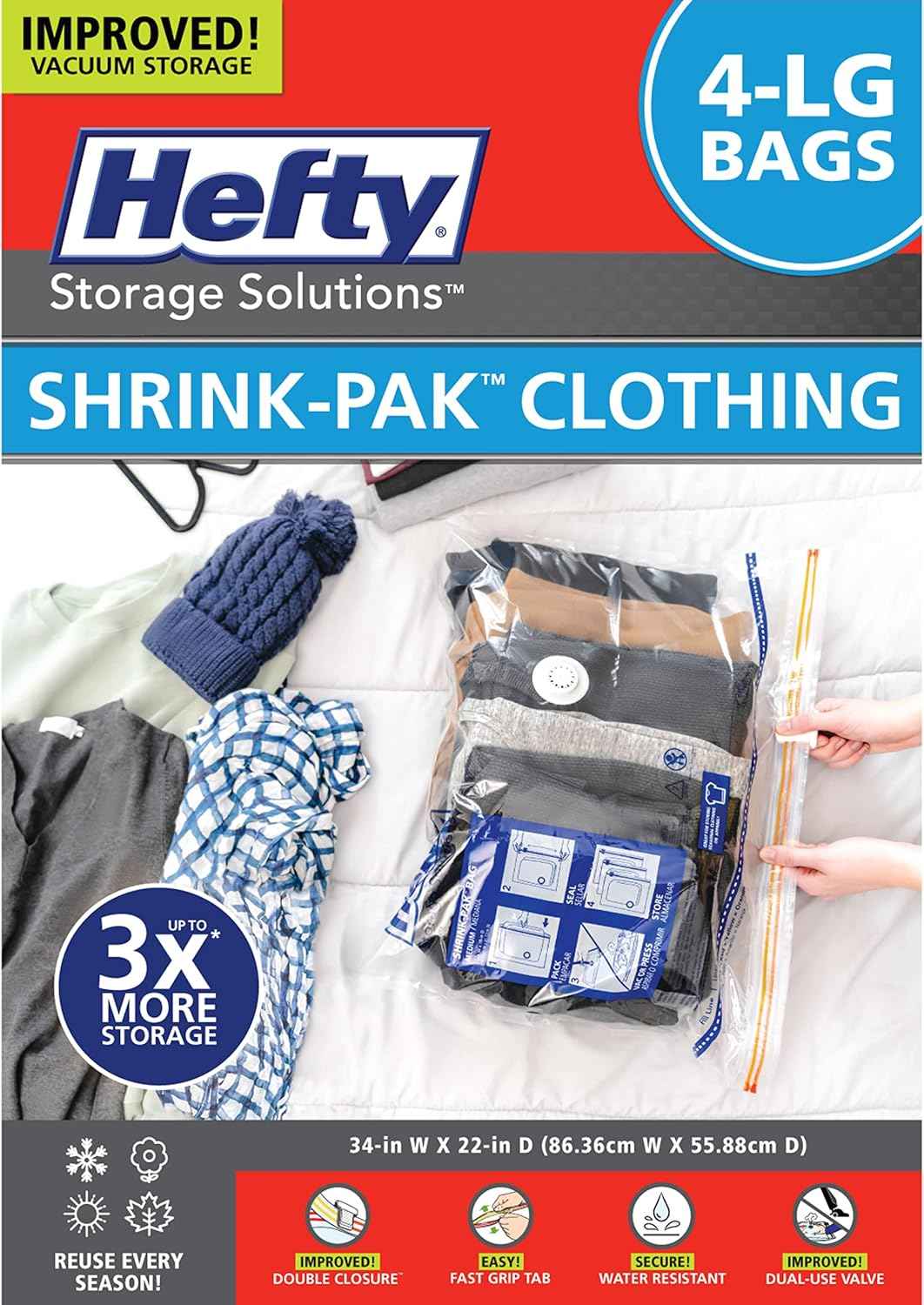 Hefty Shrink-Pak - Space Saver Vacuum Sealer Bags Ideal Under Bed Storage Solutions