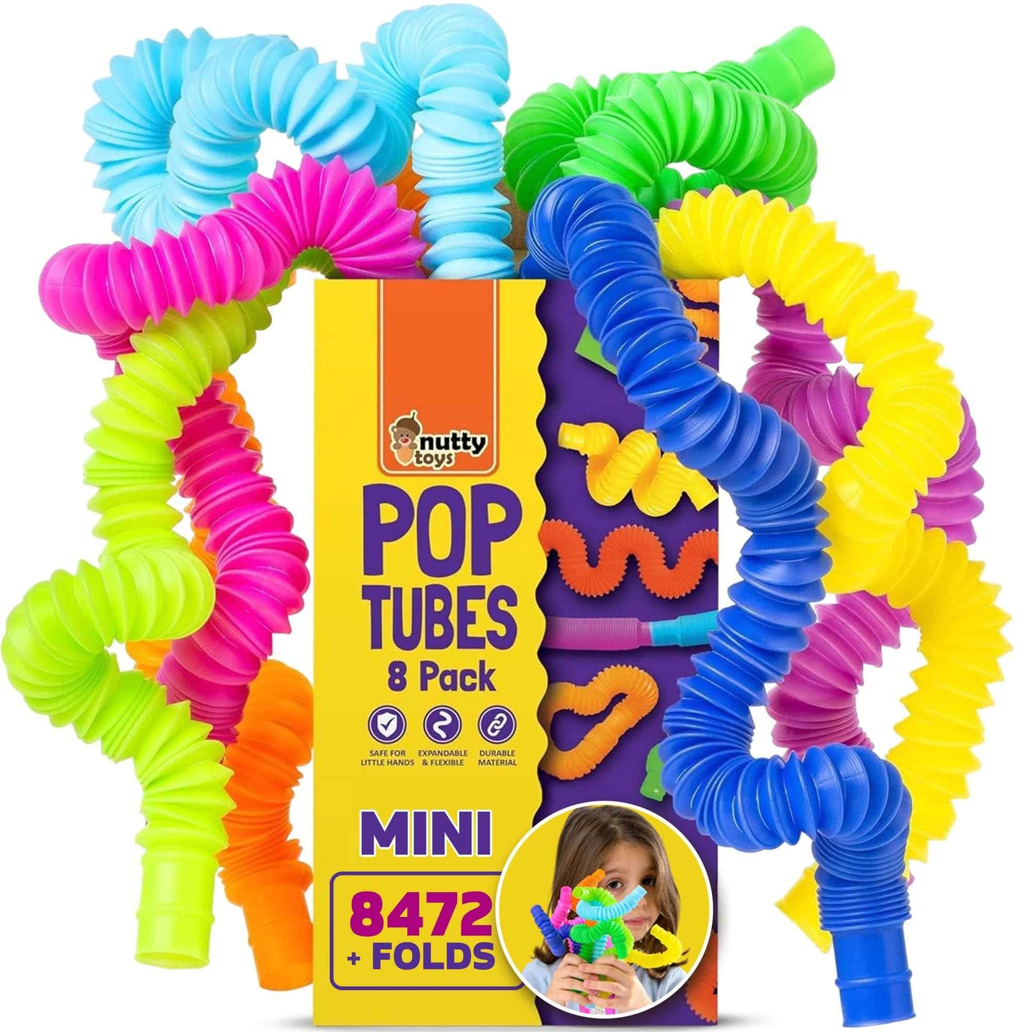 Nutty Toys Pop Tubes - Sensory Toys - Creative STEM Learning for Kids & Toddlers - Connect & Pop! Top ADHD Autism Fidget 2026, Best Boy & Girl Easter Basket Stuffers Gifts Idea