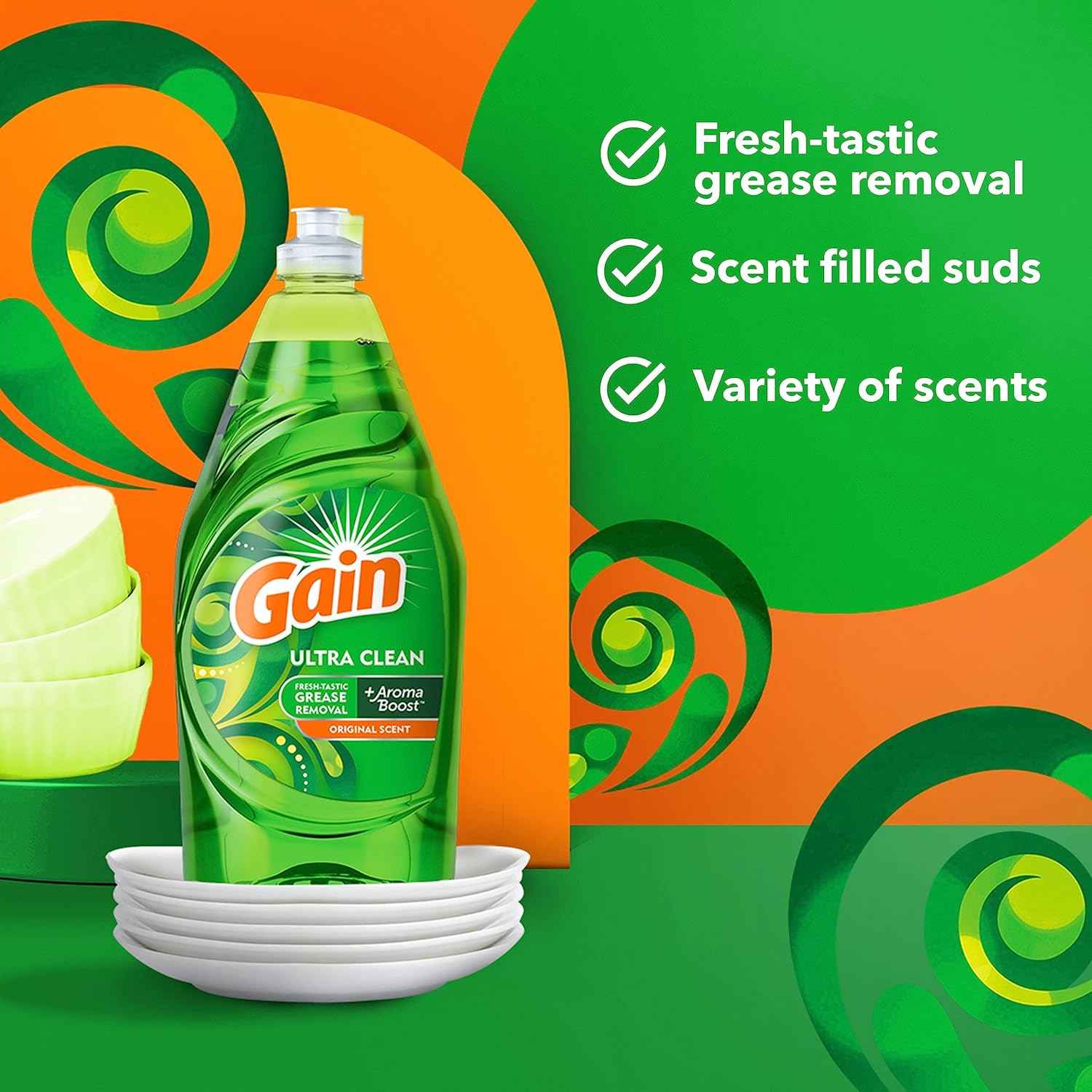 Gain Ultra Liquid Dish Soap, Original Scent, 38 oz.