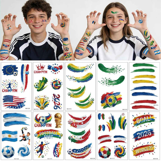 Awinmay 45 Pcs Soccer Tattoos - World Cup Temporary Tattoos for Kids，Adult，Teens，Soccer Party Favors Sports Themed Supplies Fake Tattoo Stickers，World Cup 2026 Merchandise，Kids Goodie Bag Stuffers