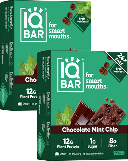 IQBAR Clean Plant Protein Bars - Keto, Vegan, High Fiber, Gluten and Dairy Free, Low Sugar Snack - Brain and Body Nutrients for Focus, Energy, Meal Replacement