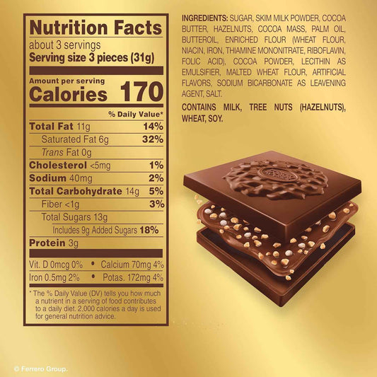 Ferrero Rocher Premium Milk Hazelnut chocolate squares, Individually Wrapped Chocolates, Great for Sharing or Gifting, 60 Pack, 3.7 oz Each