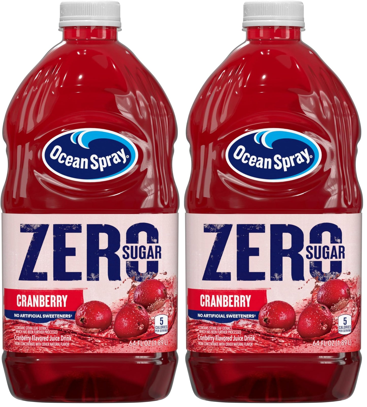 Ocean Spray® ZERO Sugar Cranberry Juice Drink, Cranberry Juice Drink Sweetened with Stevia, 64 Fl Oz Bottle (Pack of 2)