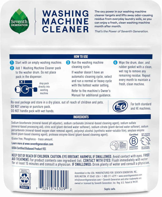 Seventh Generation Washing Machine Cleaner Free & Clear Targets Odor-Causing Residue Powered by Oxy Power