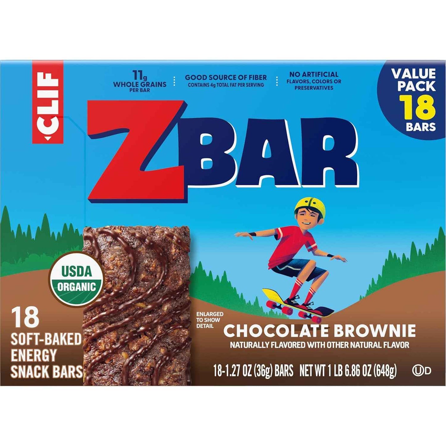 Zbar - Chocolate Brownie - Soft-Baked Energy Snack Bars - Non-GMO - 11g Whole Grains - USDA Organic Granola Bars - Snacks for Kids
