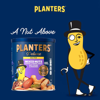 PLANTERS_Deluxe_Mixed_Nuts_-_Roasted_Cashews,_Almonds,_Brazil_Nuts,_Pistachios,_and_Pecans,_Plant-Based_Protein,_Quick_Snack,_15.25oz_Canister