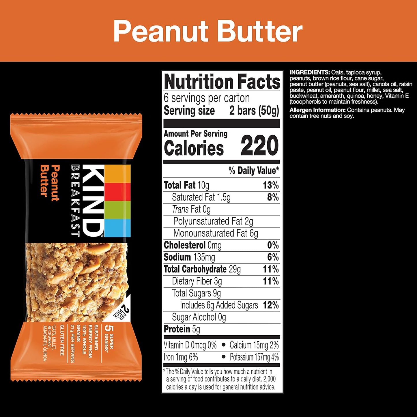KIND_Breakfast_Bars,_Peanut_Butter,_Healthy_Snacks,_Gluten_Free,_100%_Whole_Grains,_5g_Protein,_30_Count