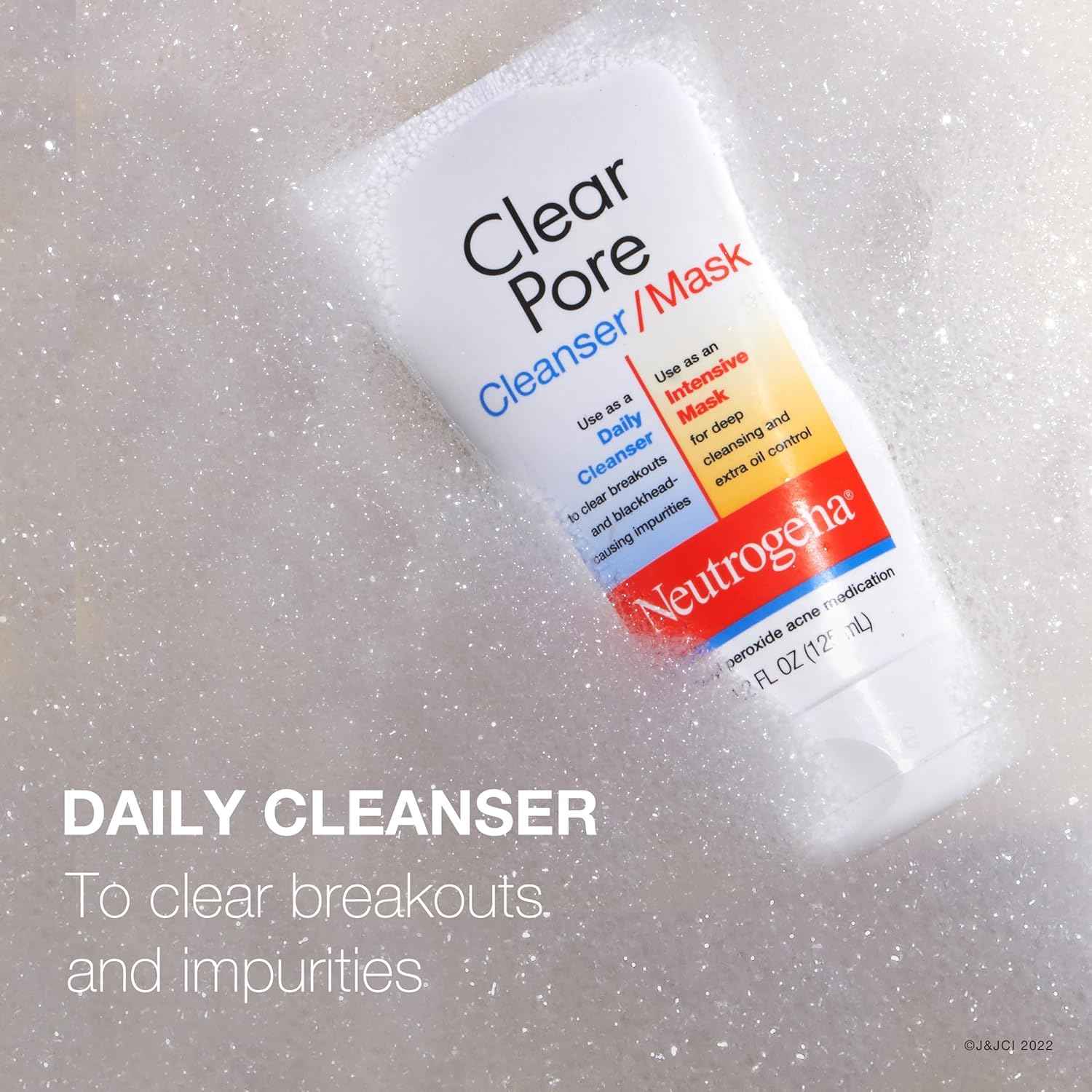 Neutrogena Clear Pore 2 in 1 Facial Cleanser/Face Mask with Kaolin & Bentonite Clay & 3.5% Benzoyl Peroxide Acne Treatment Medication, Daily Face Wash & Shine Control Clay Mask, 4.2 fl. oz, 3 Pack