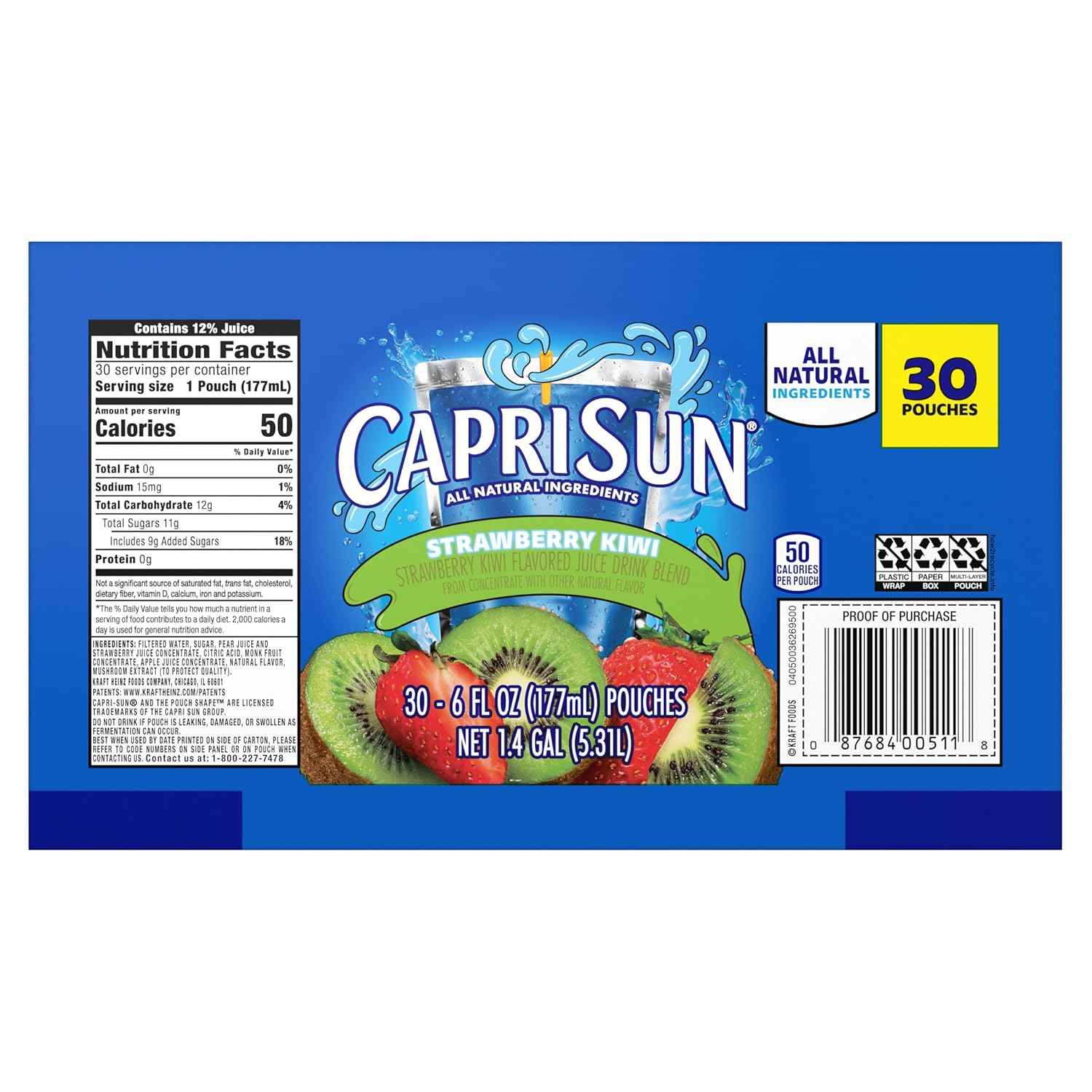 Capri Sun Flavored Juice Drink Blend from Concentrate with Other Natural Flavor Juice Drink Blend, for Strawberry Kiwi, All Natural Ingredients