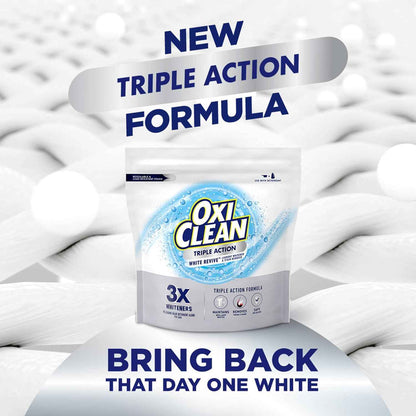 OxiClean Triple Action White Revive Laundry Whitener and Stain Remover Powder, Use with Detergent, Whitens and Brightens Clothes, Removes Tough Stains, Color Safe, Chlorine Free