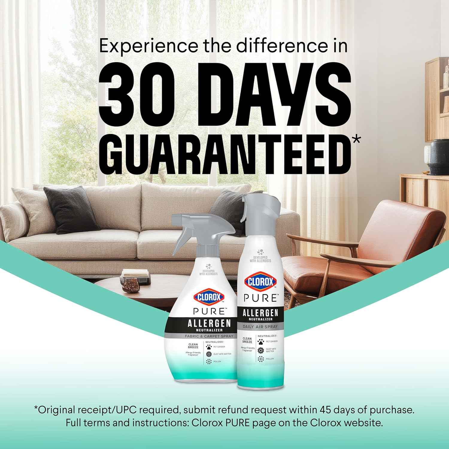 Clorox PURE Allergen Neutralizer Fabric and Carpet Spray, Clean Breeze, 26 Fluid Ounces