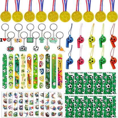 60PCS_Soccer_Party_Favors,_Soccer_Goodie_Bag_Stuffers_with_10_x_6.5_Inch_Bags_Keychain_Medal_Tattoo_Sticker_Slap_Bracelets_Whistles,_for_Kids_Soccer_Birthday_Party_Decorations_Supplies_Souvenirs