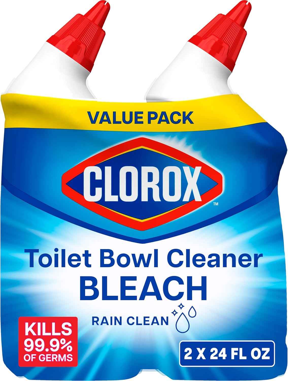 Clorox Toilet Bowl Cleaner Bleach, Rain Clean, 24 Fluid Ounces, Pack of 2 (Package May Vary)