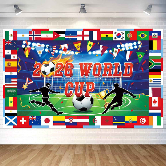 World Cup Backdrop, International Country Flag Banner Background for Soccer Party Decorations, World Cup Photo Booth Banner, Sports Event Wall Decor for Birthday, Tailgate, BBQ, Outdoor Indoor