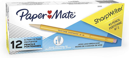 Paper_Mate_SharpWriter_Mechanical_Pencils,_0.7mm,_HB_#2,_Yellow,_12_Count