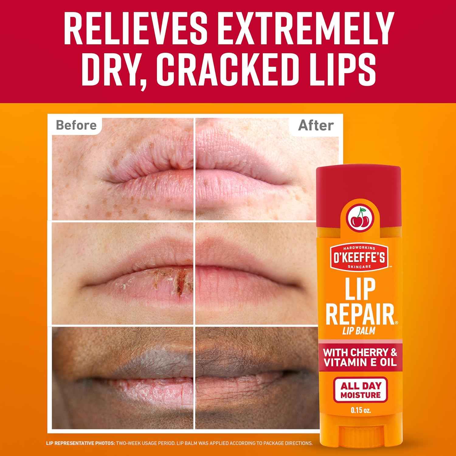 O'Keeffe's Lip Repair Lip Balm with Cherry & Vitamin E Oil - Stick - Moisturizer for Extremely Cracked, Dry Lips