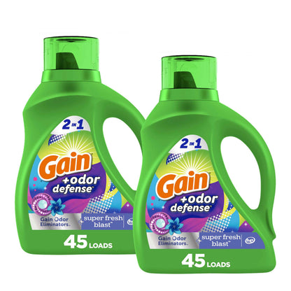 Gain Odor Defense Liquid Laundry Detergent, Super Fresh Blast Scent, 2 in 1, Laundry Detergent Liquid Soap, HE compatible