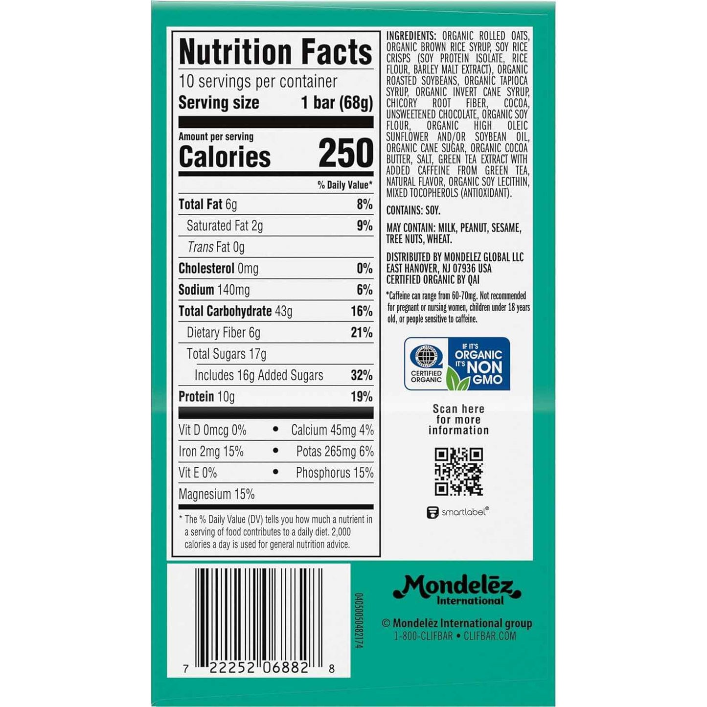 CLIF BAR - Energy Protein Bars - Cool Mint Chocolate with Caffeine - Made with Organic Oats - Energy Bars - Non-GMO