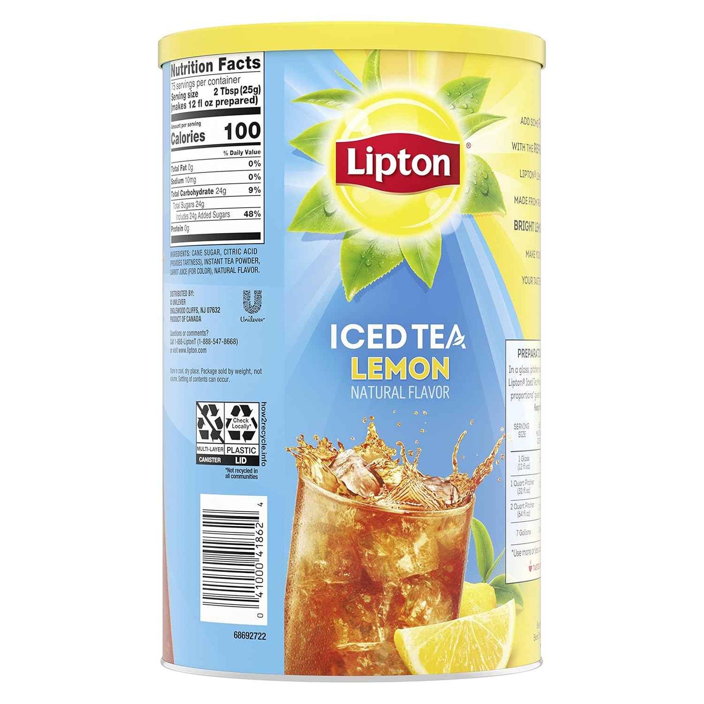 Lipton Lemon Sweetened Iced Tea Mix, Makes 28 Quarts (Pack of 2)