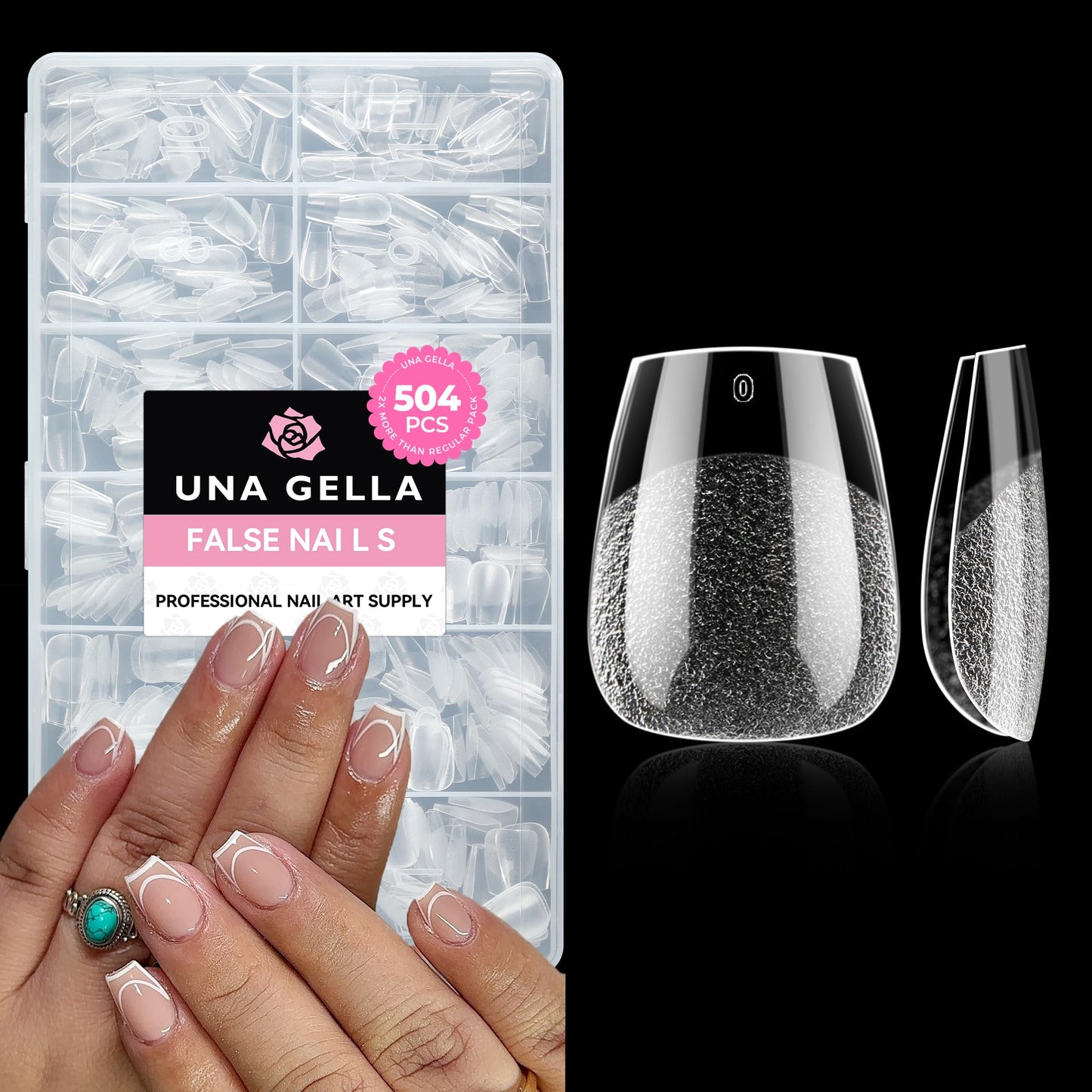 UNA GELLA Extra Short Coffin Nails Tips: 504pcs Pre-etched XS Short Nails, 12 Sizes Clear Coffin Press on Nails Full Cover Gel Tips Acrylic False Fake Nails Extension DIY Salon