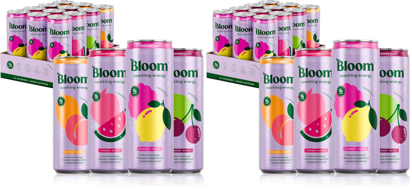 Bloom Nutrition Sparkling Energy Drink - Natural Caffeine, Zero Sugar, 180mg - Antioxidant-Rich with Green Coffee Bean, Green Tea Extract, Prebiotics