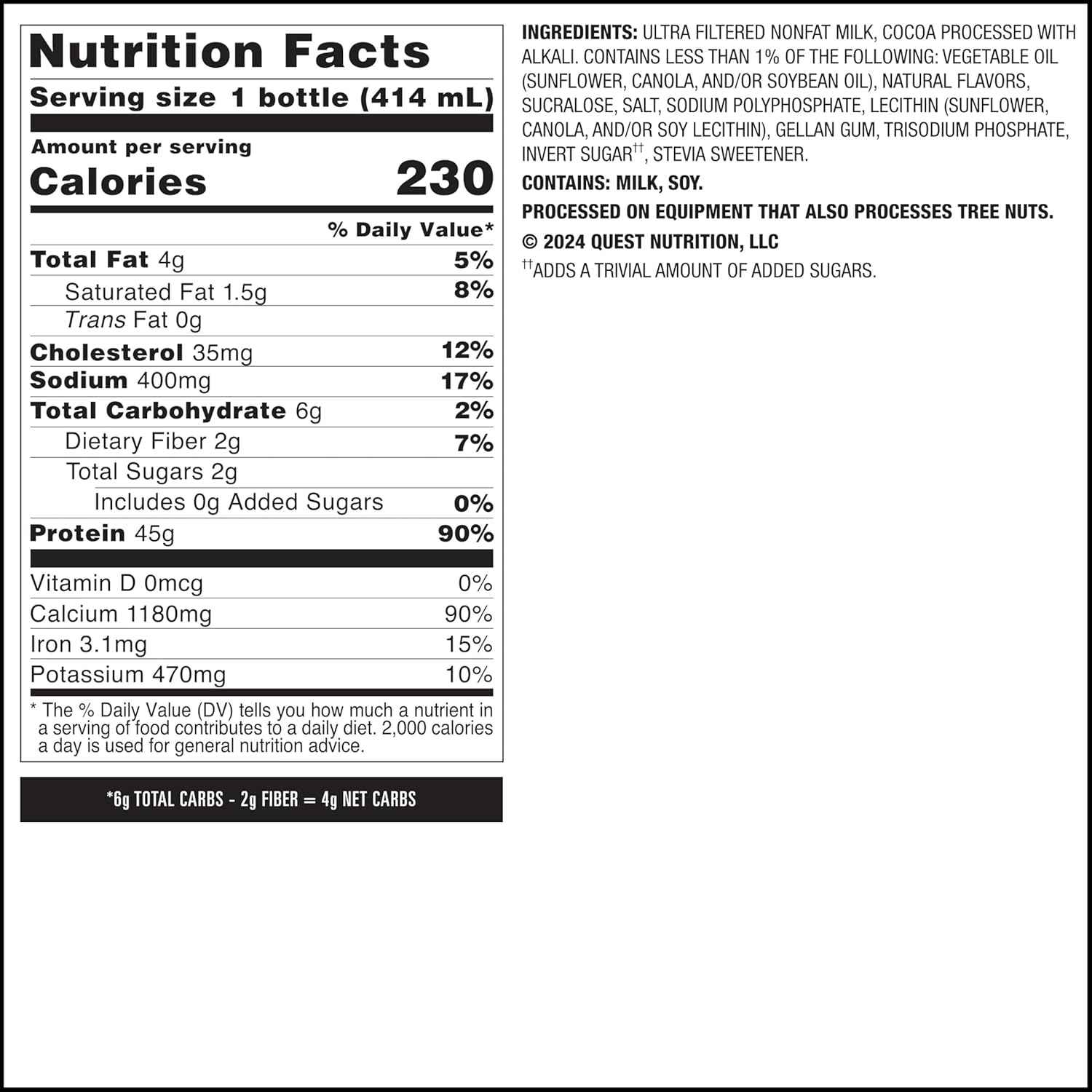 Quest Nutrition Protein Shake, 45g Protein, 2g Sugar, 4g Net Carbs, Ready to Drink, Gluten Free