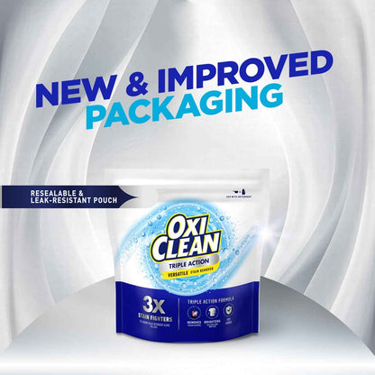 OxiClean Triple Action Versatile Stain Remover Powder, Use with Detergent, Removes Tough Stains like Grease, Blood and Grass, Brightens Colors and Whites, Chlorine Free