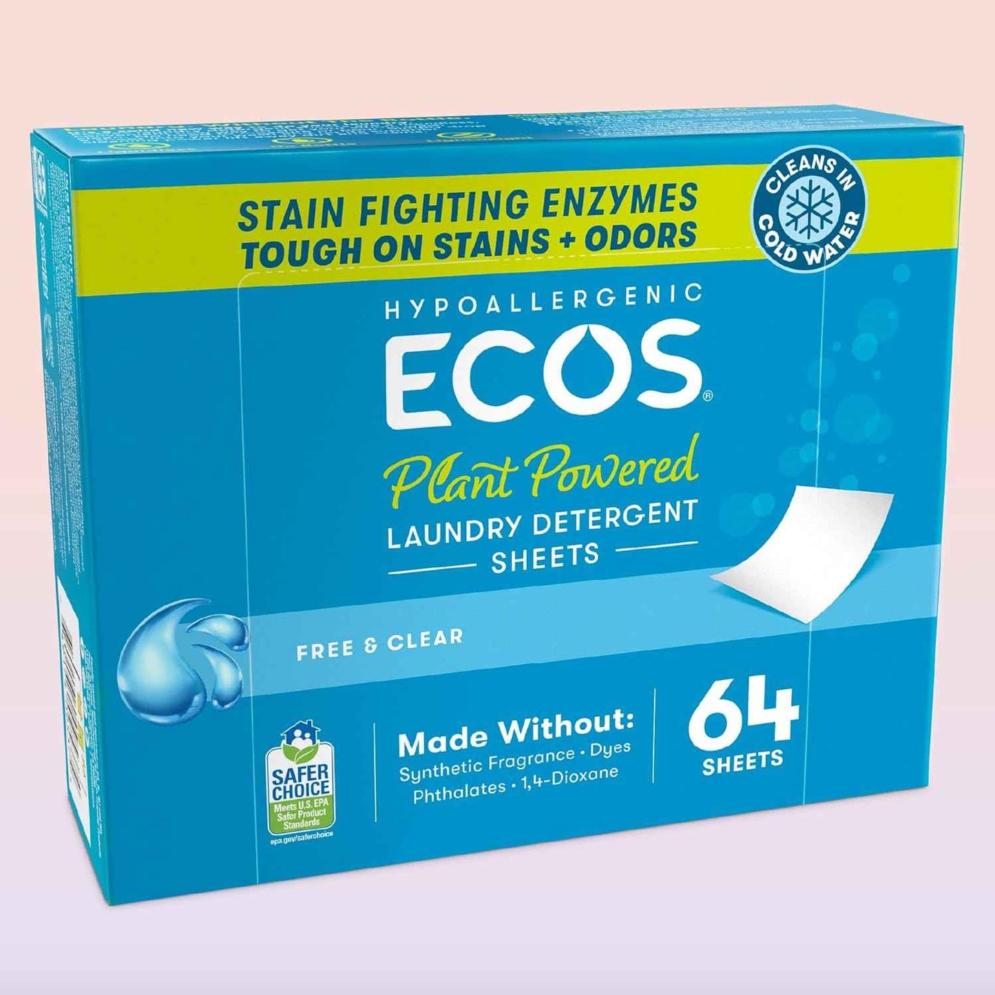 ECOS Laundry Detergent Sheets Vegan, No Plastic Jug, No Mess & Liquid Free - Hypoallergenic, Plant Powered Laundry Detergent Sheet - Free and Clear