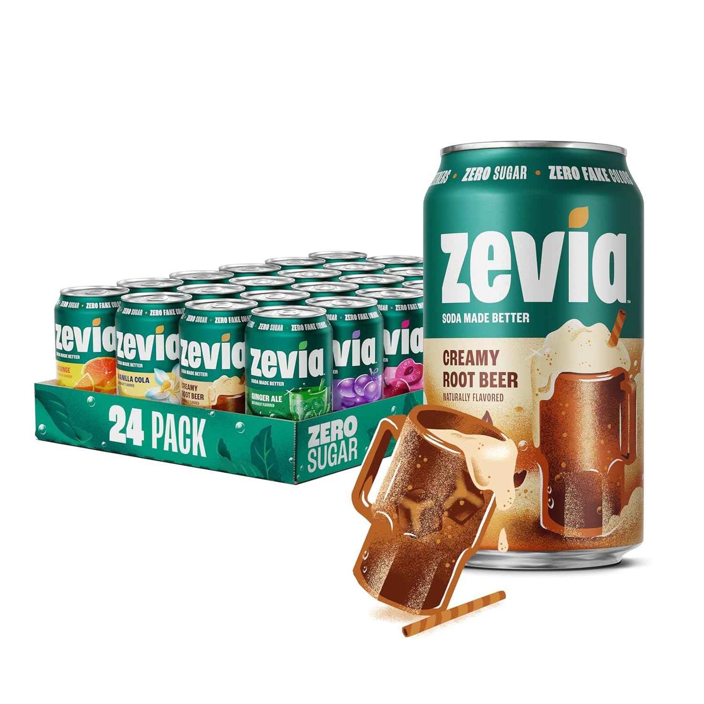 Zevia Zero Sugar Soda – Naturally Sweetened, Non-GMO Project Verified, Gluten-Free, Vegan